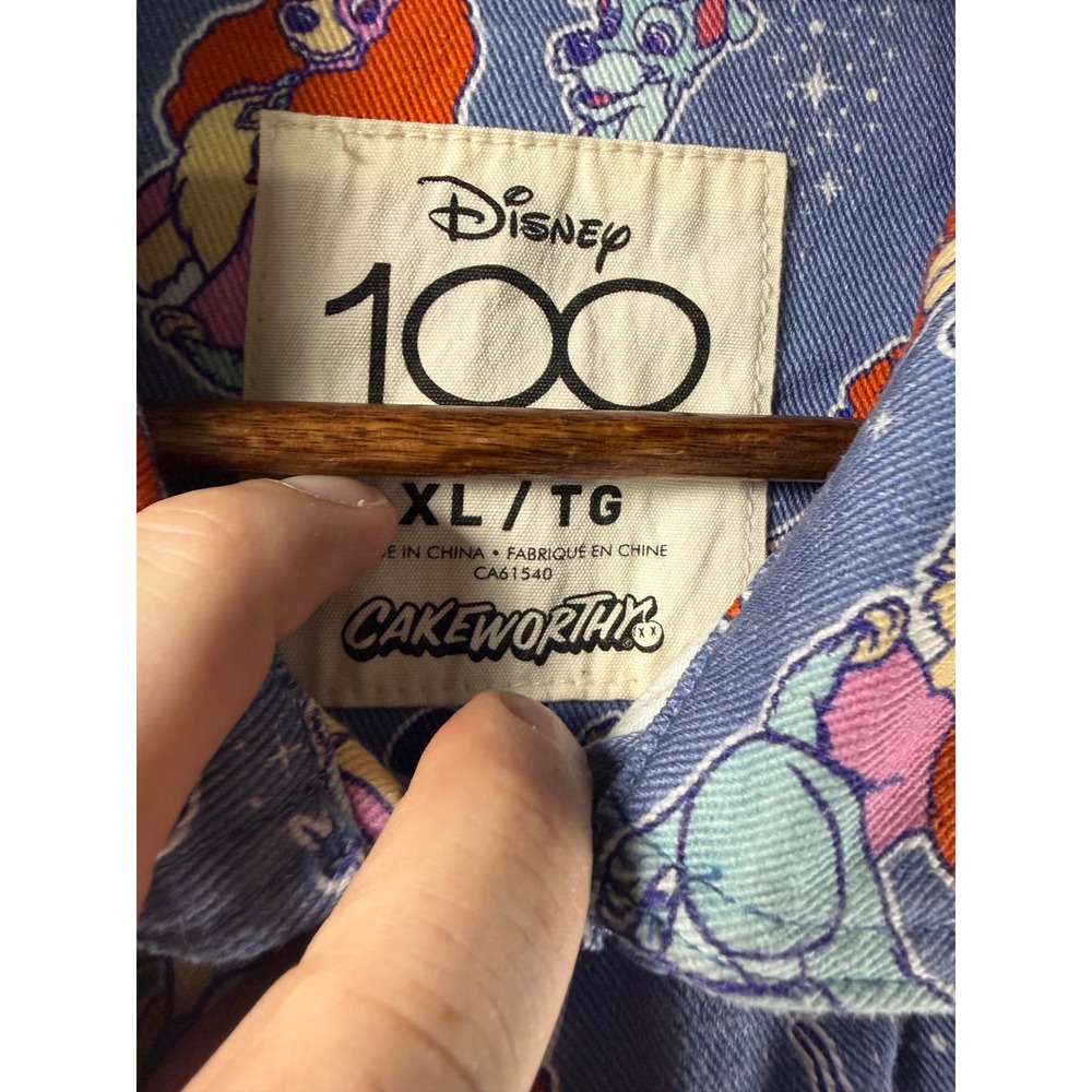 Cakeworthy Disney 100 Denim Jacket Unisex XL Blue All Over Print Character Coat - Picture 2 of 9